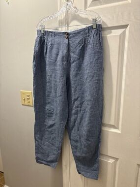 Poetry Linen Tapered‎ Trousers Pants In Blue Houndstooth US 10